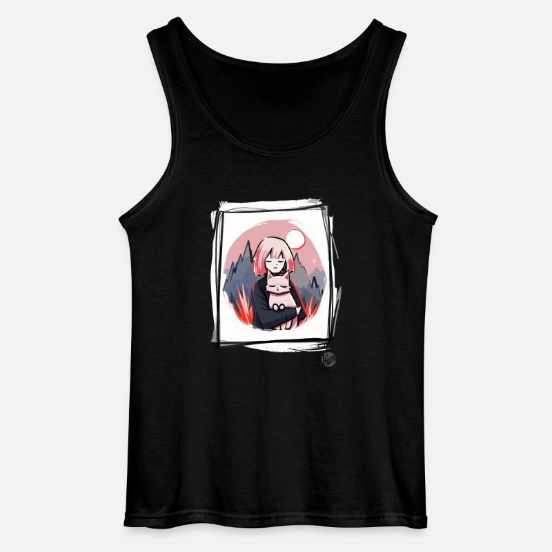 Mädchen mit Katze - Gildan Männer Tank Top - Schwarz