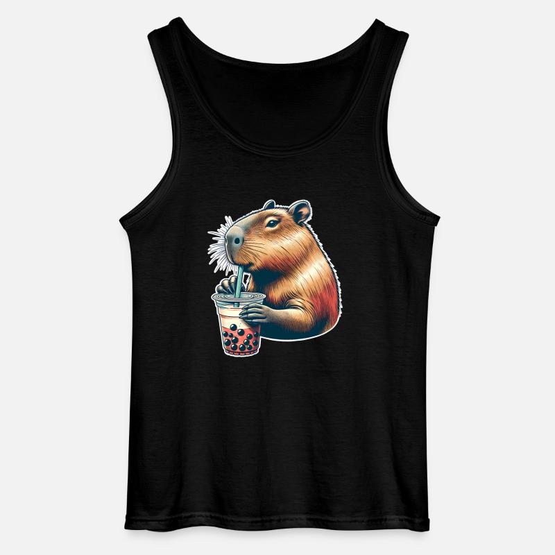 Capybara Bubble Tea - Gildan Männer Tank Top - Schwarz