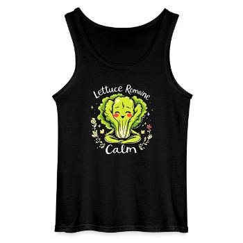 Lettuce Romaine Calm – Funny Salad Yoga - Gildan Men’s Tank Top - black - Front - AI Model Male 185 dark (185cm)