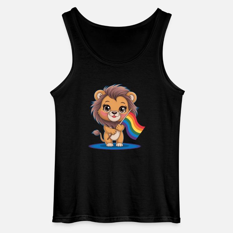 Niedlicher Löwe Mit Regenbogenfahne - Gildan Männer Tank Top - Schwarz