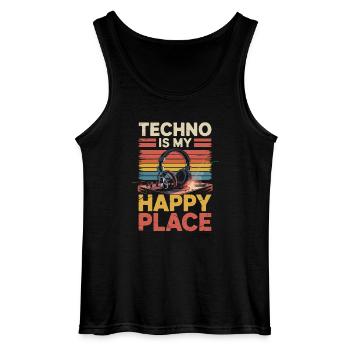 Techno My Happy Place Music Lover DJ Headphones - Gildan Men’s Tank Top - black - Front - AI Model Male 185 dark (185cm)