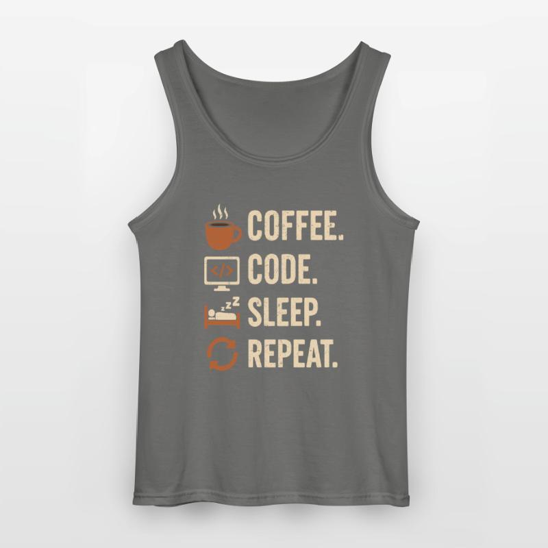 Geek Coder Routine – Coffee, Code, Sleep, More Gildan Men’s Tank Top