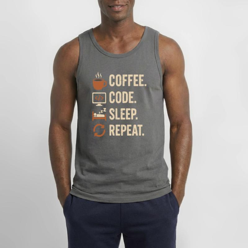 Geek Coder Routine – Coffee, Code, Sleep, More Gildan Men’s Tank Top