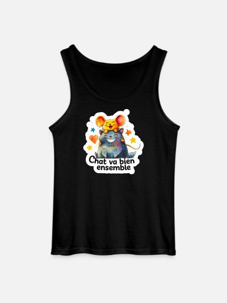 Chat et Souris Heureux Ensemble - Débardeur Gildan Homme - noir