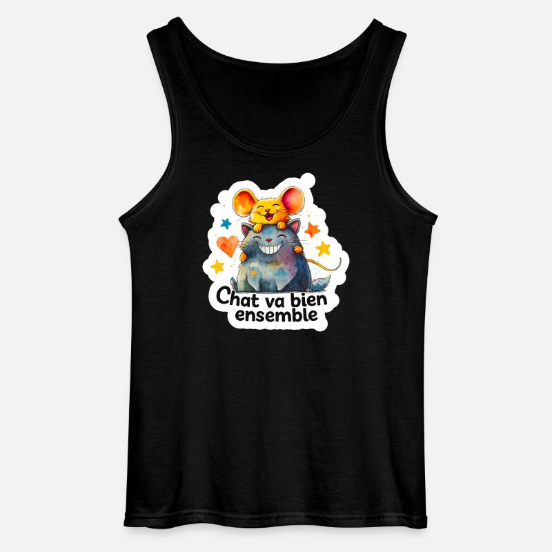 Chat et Souris Heureux Ensemble - Débardeur Gildan Homme - noir