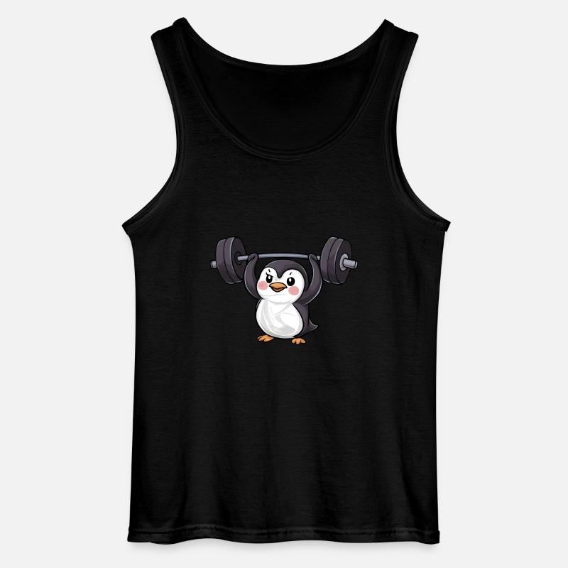 Penguin Dumbbell Workout Strong - Gildan Men’s Tank Top - black
