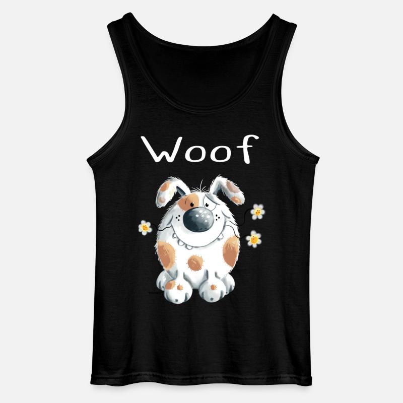 Woof Hund mit Gänseblümchen - Dog - Comic - Gildan Männer Tank Top - Schwarz