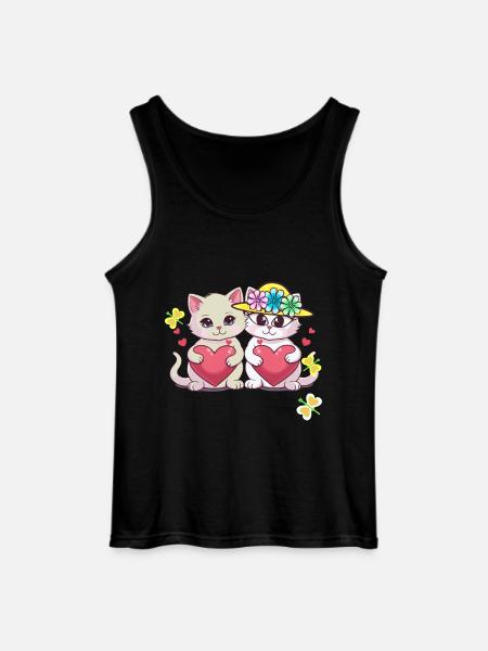 Valentine's Day Cat Kitten Hearts - Gildan Men’s Tank Top - black