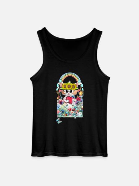 Katze Blumen Garten Kinder Mädchen - Gildan Männer Tank Top - Schwarz