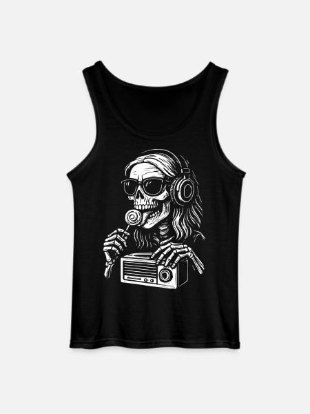 Skeleton DJ Radio Black White - Gildan Men’s Tank Top - black