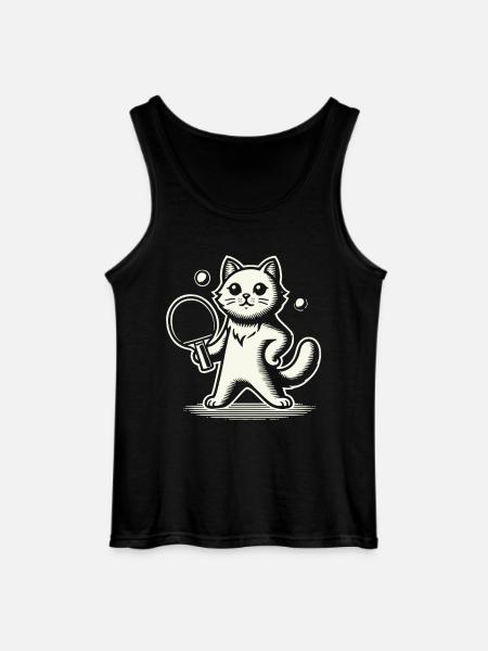 Cute cat playing table tennis - Gildan Men’s Tank Top - black