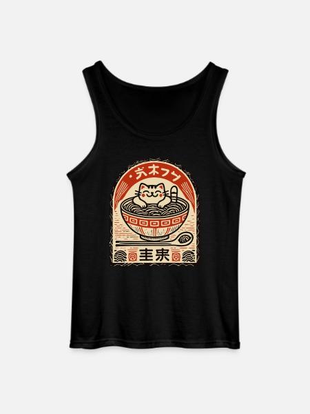 Sød kat i Ramen Ukiyo-e Streetwear Art - Gildan tanktop til mænd - sort