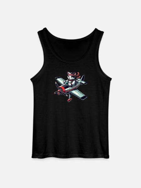 Cat Pilot Propeller Airplane Flying - Gildan Men’s Tank Top - black