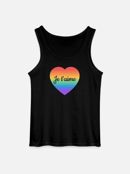 Je Taime Jeg elsker deg French Rainbow Heart - Gildan singlet for menn - svart