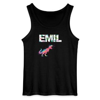 EMIL - Beautiful boy name with dinosaur - Gildan Men’s Tank Top - black - Front - AI Model Male 185 dark (185cm)