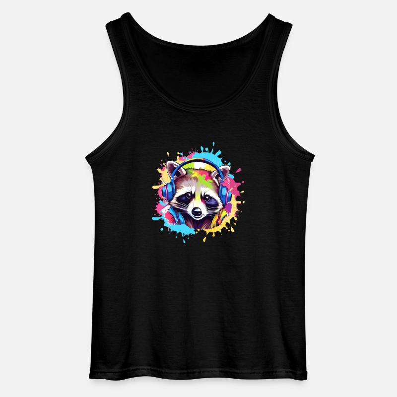 Waschbär,bunt, Malerei,kopfhörer, Graffiti - Gildan Männer Tank Top - Schwarz