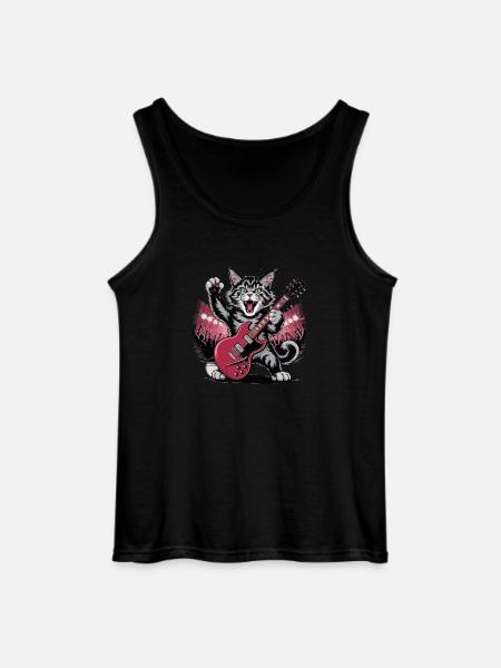 Rocking Cat with Electric Guitar – Wild Music Design - Gildan Men’s Tank Top - black