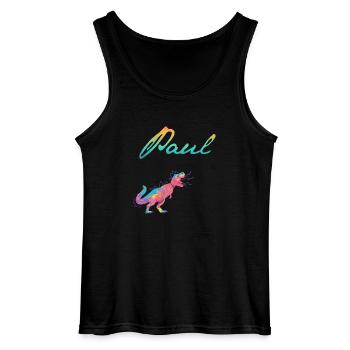 PAUL - Beautiful boy name with dinosaur - Gildan Men’s Tank Top - black - Front - AI Model Male 185 dark (185cm)