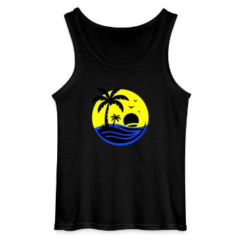 Island Palm Trees Sea - Gildan Men’s Tank Top - black - Front - AI Model Male 185 dark (185cm)