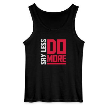 Dire moins faire plus - Débardeur Gildan Homme - noir - Devant - AI Model Male 185 dark (185cm)