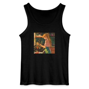 80s anime girl calming high quality fashion print - Gildan Men’s Tank Top - black - Front - AI Model Male 185 dark (185cm)