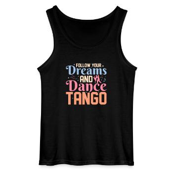 Follow Your Dreams And Dance Tango Latin Music Tan - Gildan Men’s Tank Top - black - Front - AI Model Male 185 dark (185cm)