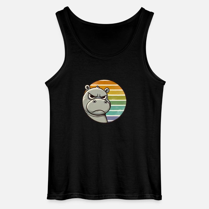 Grumpy Hippo Retro Rainbow Design - Gildan Men’s Tank Top - black