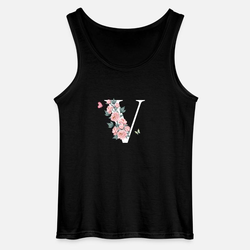 Buchstabe v rosa Blumen - Gildan Männer Tank Top - Schwarz