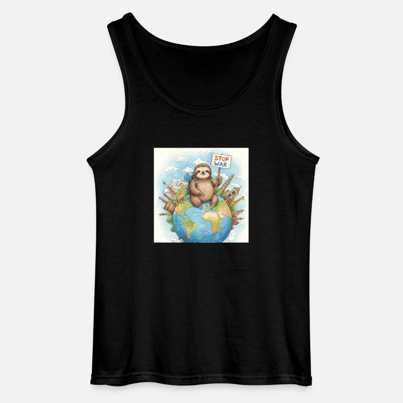 Sloth Wanderer Stop War - Gildan Men’s Tank Top - black