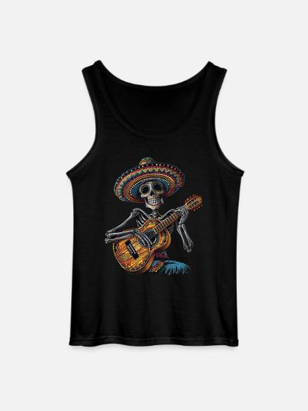 Ukulele Mexican Skeleton - Gildan Men’s Tank Top - black