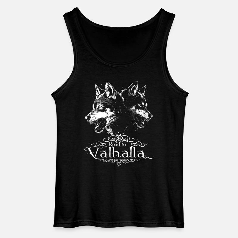 Dual Head Wolf Road to Valhalla Design - Gildan tanktop til mænd - sort