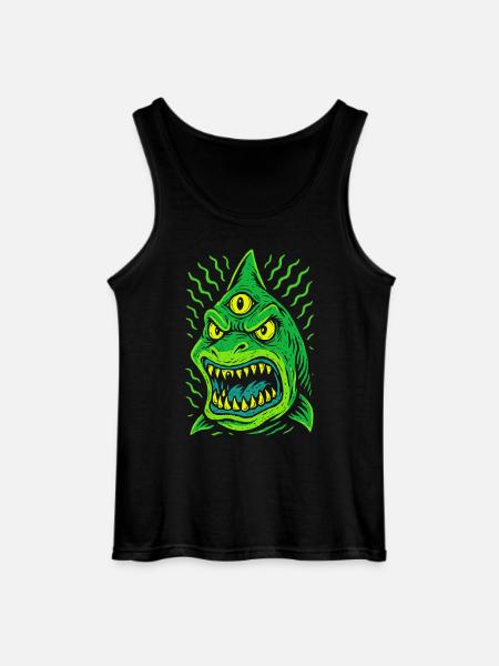 Three-eyed neon shark with fangs - Gildan Men’s Tank Top - black