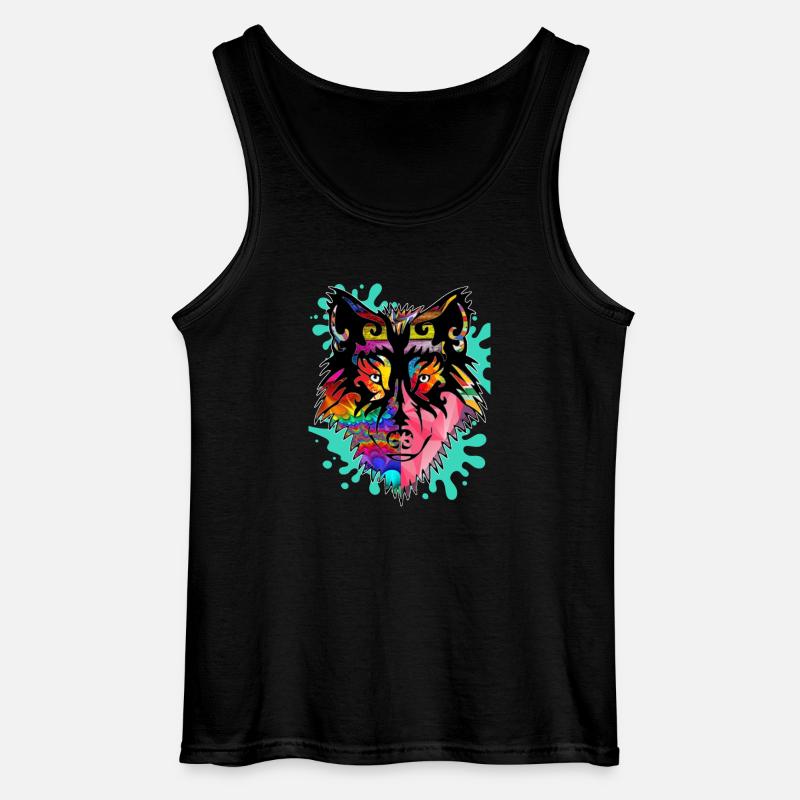 Wolf, bunt, - Gildan Männer Tank Top - Schwarz