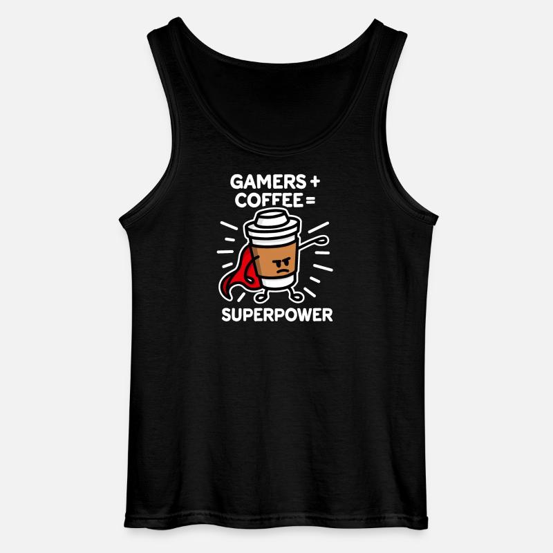 Spieler + Kaffee = Supermacht - Superheld - Held - Gildan Männer Tank Top - Schwarz