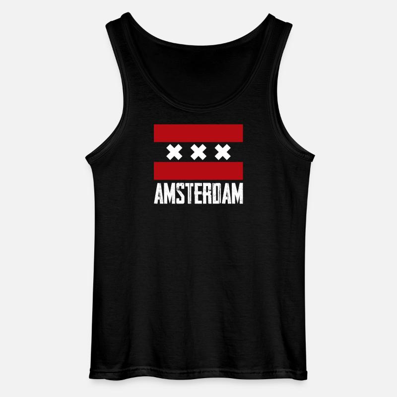 Amsterdam X Gestreiftes Emblem - Gildan Männer Tank Top - Schwarz