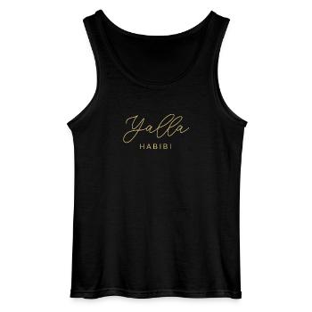 Yalla Habibi Arabic Muslim Treasure Islam Gift - Gildan Men’s Tank Top - black - Front - AI Model Male 185 dark (185cm)