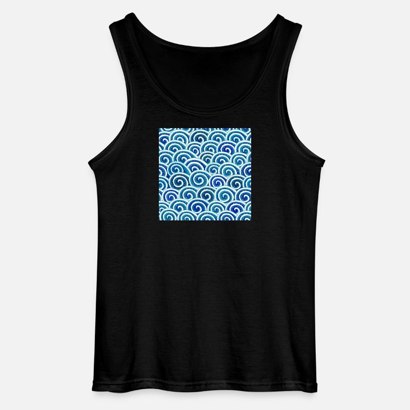 Expressive wave pattern in blue - Gildan Men’s Tank Top - black