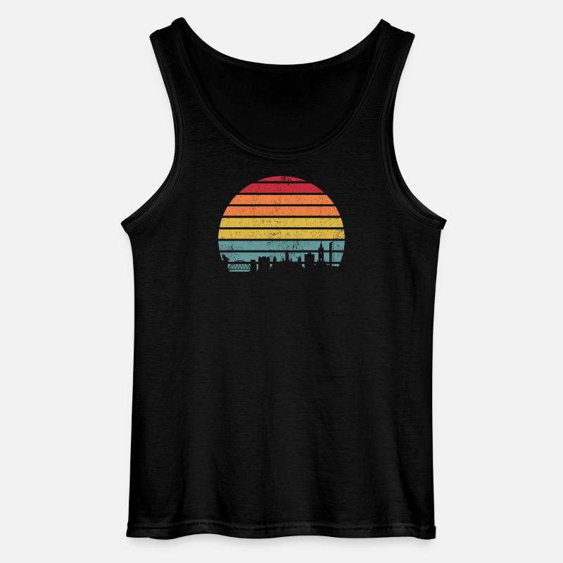 Retro-Sonnenuntergangs-Skyline-Silhouette - Gildan Männer Tank Top - Schwarz