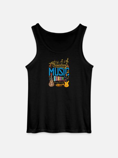 Farverig musikinstrumentcollage | Musik Kærlighed - Gildan tanktop til mænd - sort