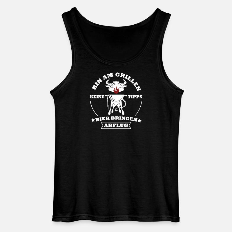 Grillkoch Spruch Logo Mit Kuh BBQ - Gildan Männer Tank Top - Schwarz