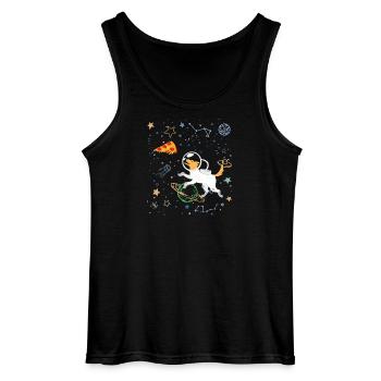Cartoon Astronaut with Space and Pizza - Gildan Men’s Tank Top - black - Front - AI Model Male 185 dark (185cm)