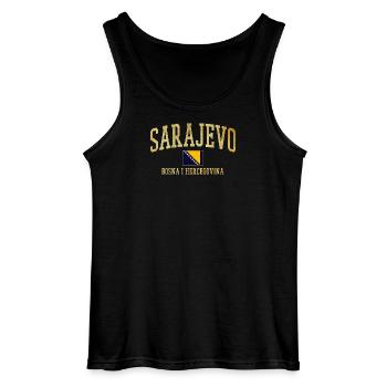 Lettrage doré de Sarajevo avec drapeau bosnien - Débardeur Gildan Homme - noir - Devant - AI Model Male 185 dark (185cm)