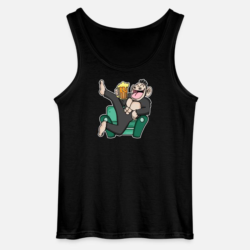 Funny monkey drinks beer - Gildan Men’s Tank Top - black