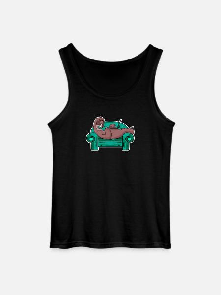 Sloth on sofa laptop staff - Gildan Men’s Tank Top - black
