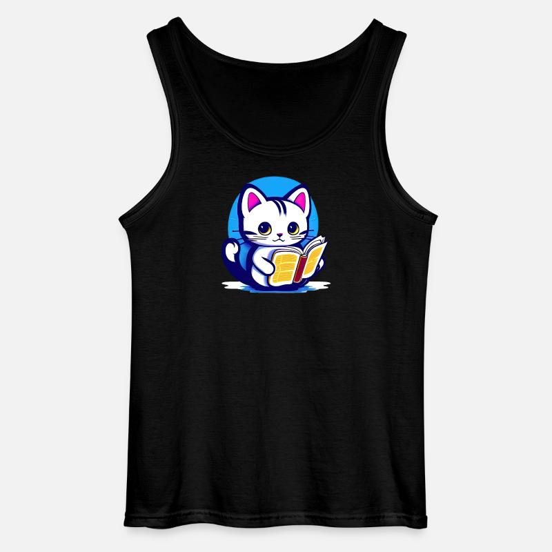 Katze liest ein Buch - Gildan Männer Tank Top - Schwarz