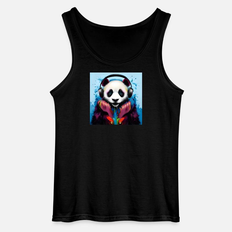 Panda mit Neon Kopfhörern - Gildan Männer Tank Top - Schwarz
