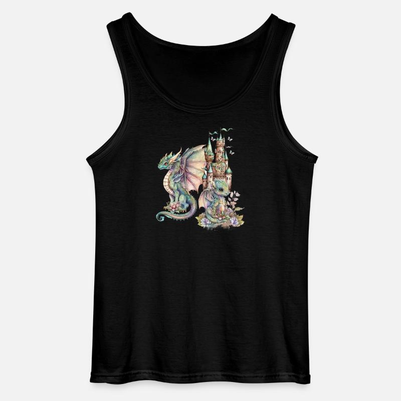 Fantasie-Drachen mit Märchenschloss - Gildan Männer Tank Top - Schwarz