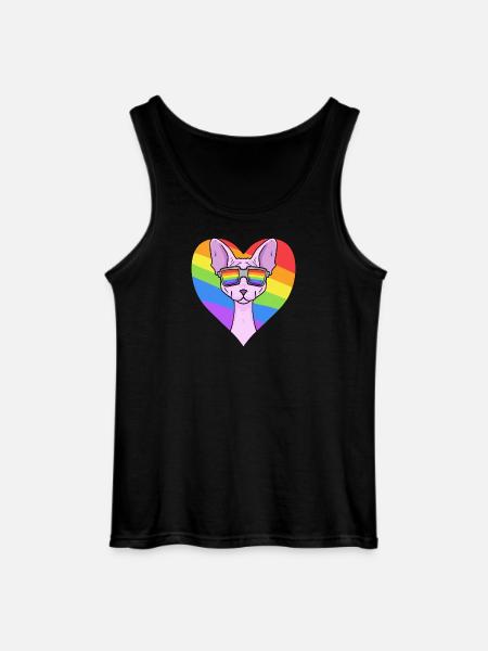 Regenbogen - Katze Sphynx-Katze mit Brille - Gildan Männer Tank Top - Schwarz