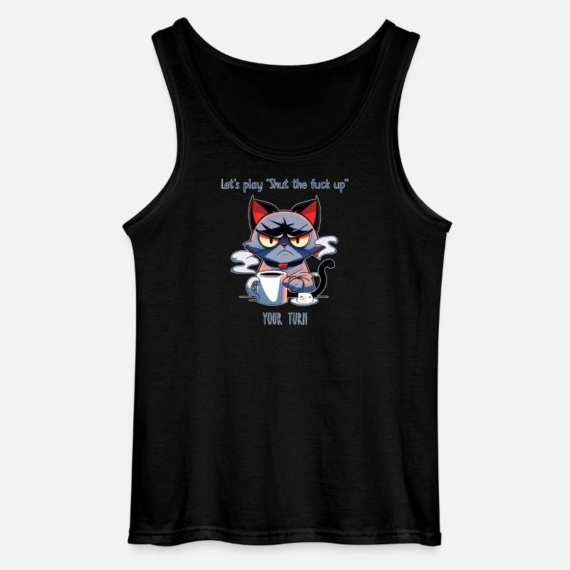 Grimmige Katze Kaffee Sarkasmus Spruch - Gildan Männer Tank Top - Schwarz
