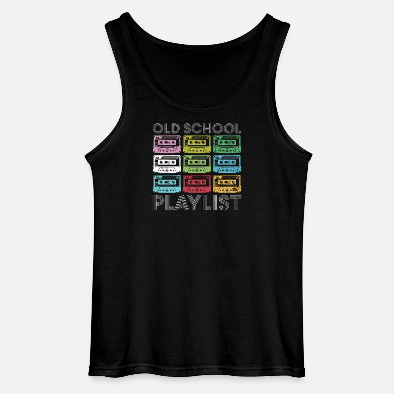 Rainbow Cassette Grid Print - Gildan Men’s Tank Top - black